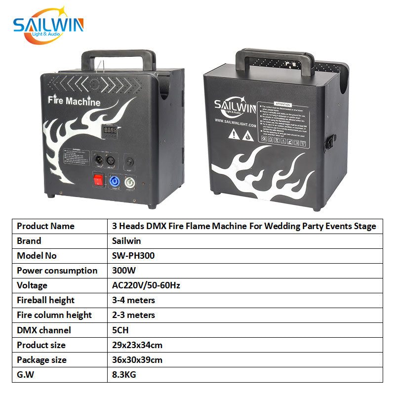 SAILWIN SW-PH300 - Máquina de llamas DMX de tres cabezales - imagen 4