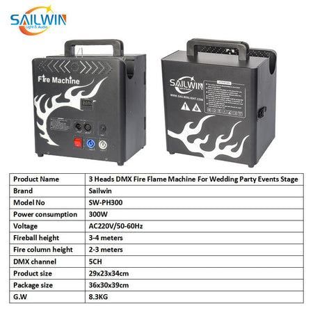 SAILWIN SW-PH300 - Máquina de llamas DMX de tres cabezales - imagen 4