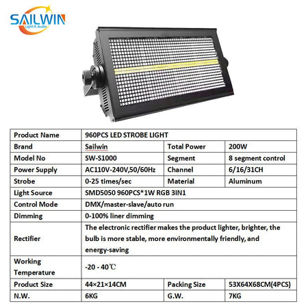 SAILWIN SW-S1000 - Estroboscopio LED RGB de 200 W - imagen 5