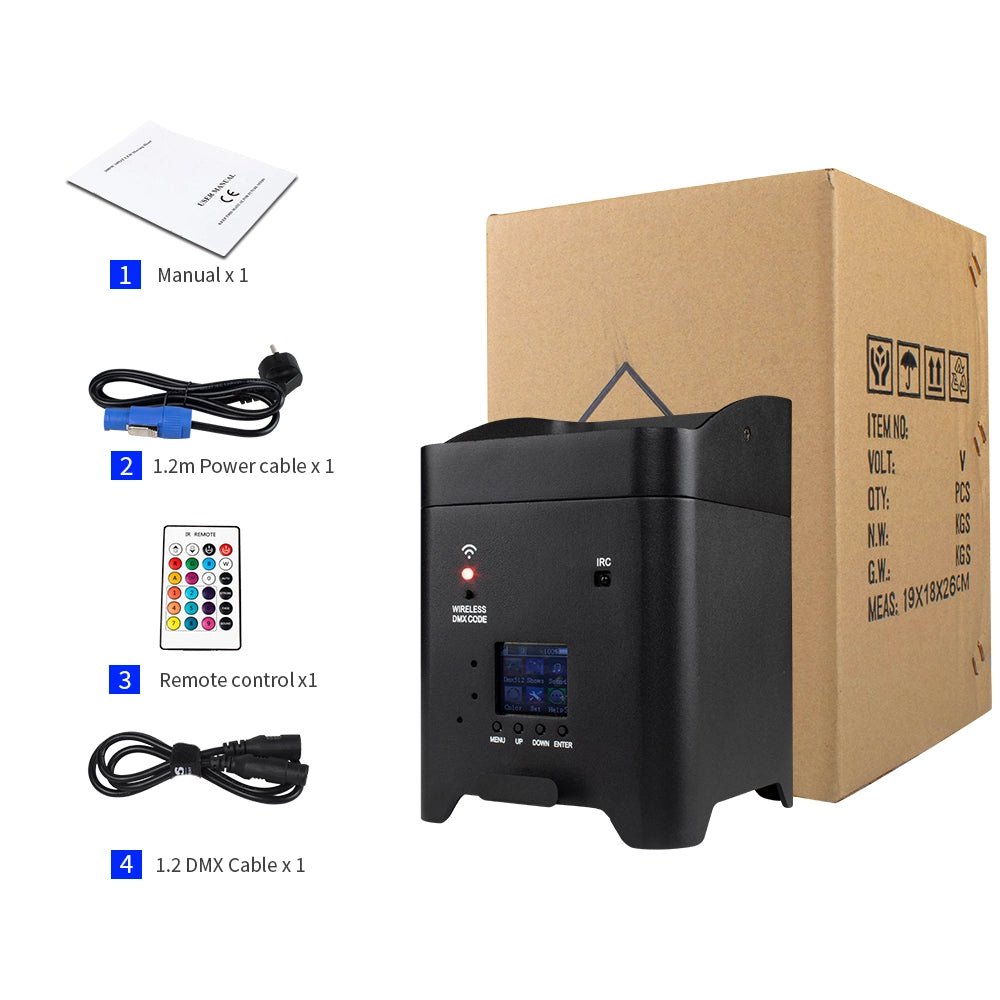 SHEHDS RCBaP0618F - Foco PAR LED a Batería 6×18W RGBAW+UV con Control Inalámbrico y WiFi - Tempo Shop