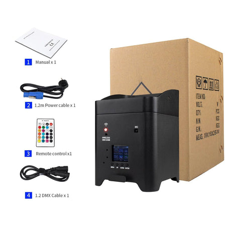 SHEHDS RCBaP0618F - Foco PAR LED a Batería 6×18W RGBAW+UV con Control Inalámbrico y WiFi - Tempo Shop