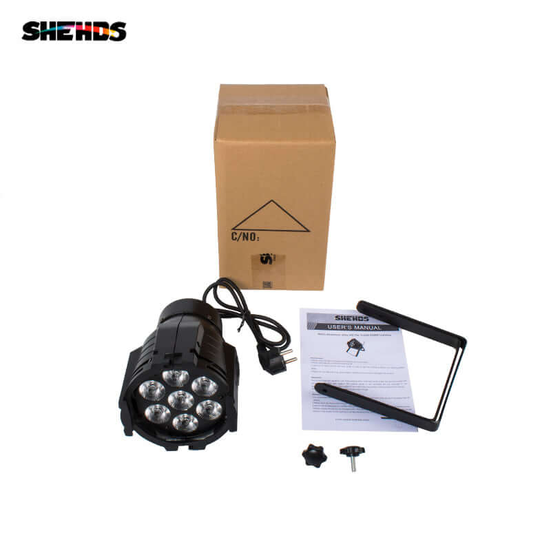 SHEHDS SAPp0718F - Foco Mini Par LED 7×18W RGBWA+UV en Aleación de Aluminio - Tempo Shop