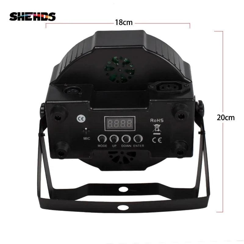SHEHDS FP0718F - Foco Par Slim Silencioso 7×18W LED Flat RGBWA+UV para Bodas, Iglesias y Fiestas - Tempo Shop