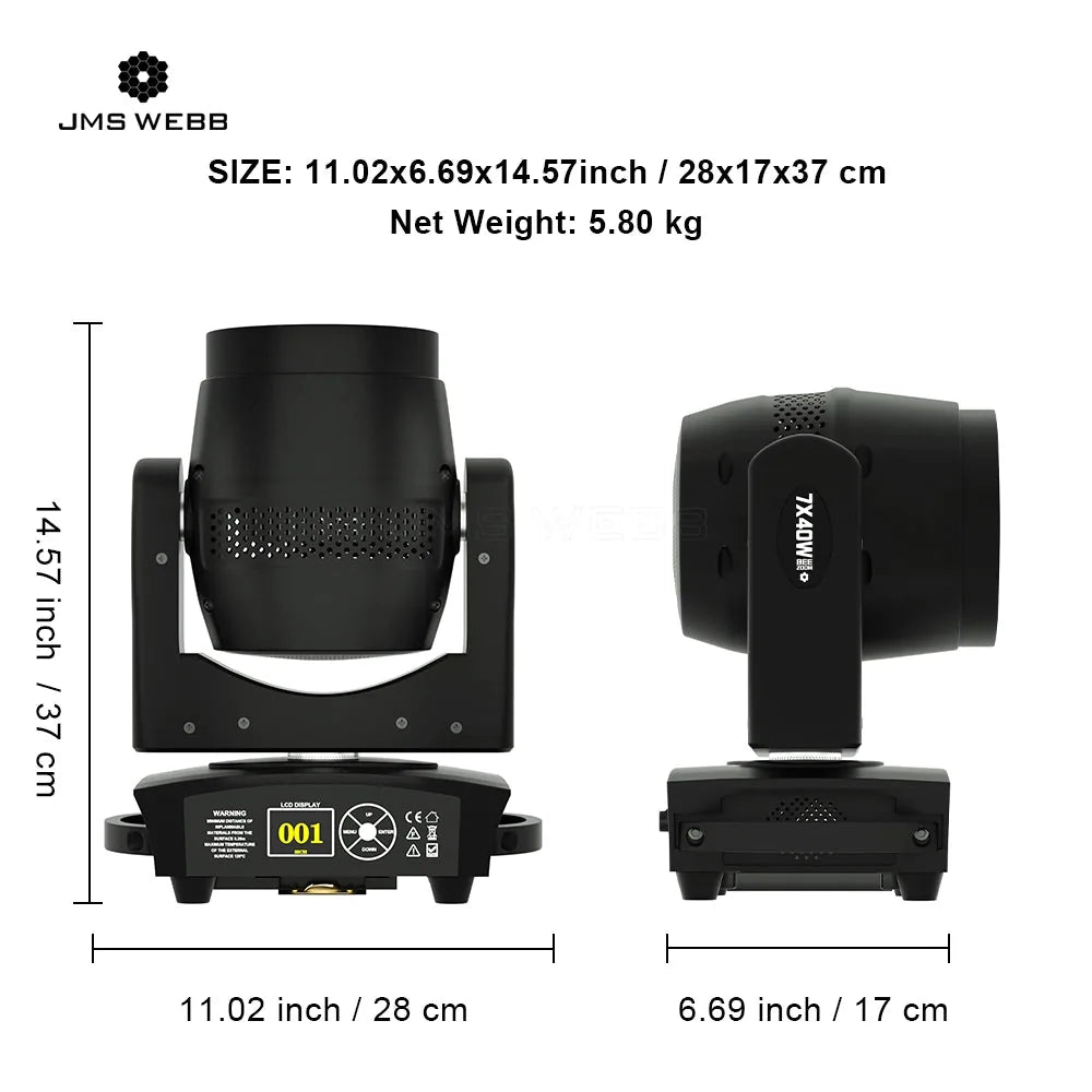 SHEHDS MNZBW0740D - JMS WEBB Small Bee Eye 7×40W RGBW Moving Head Wash & Zoom - Tempo Shop
