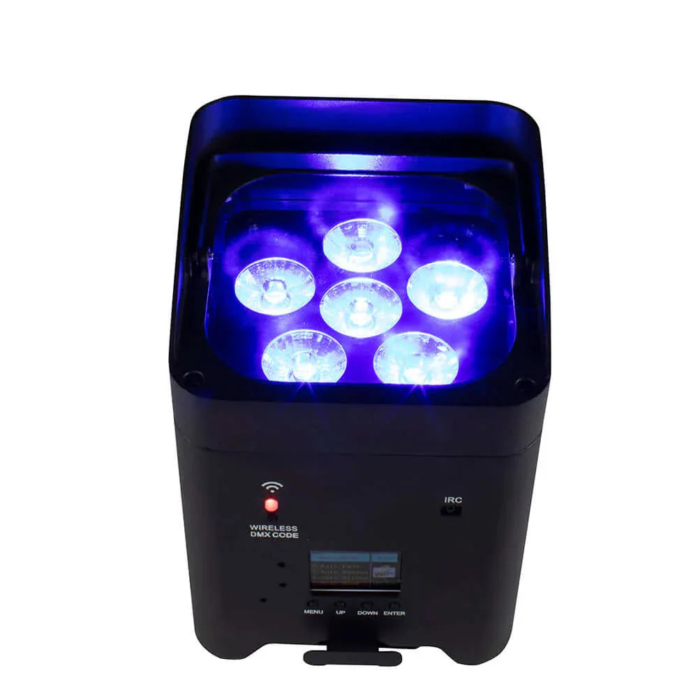 SHEHDS RCBaP0618F – Foco PAR LED a Batería 6×18W RGBAW+UV con Control Inalámbrico y WiFi - Tempo Shop