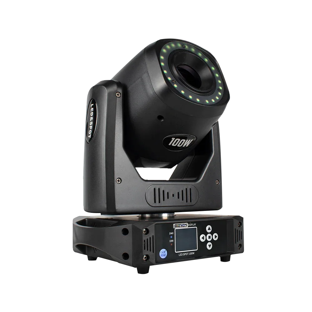 SHEHDS SpCMH100W – Spot Móvil LED 100 W con 6 Prismas, Anillo LED y Pantalla LCD - Tempo Shop