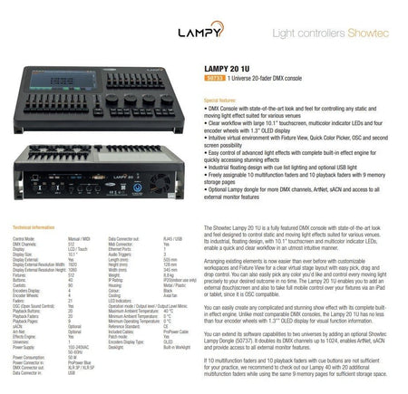 Showtec LAMPY 20 1U - Consola DMX con 20 faders y 1 Universo - Tempo Shop
