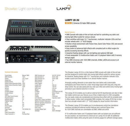 Showtec LAMPY 20 2U - Consola DMX con 20 faders y 2 Universos - Tempo Shop