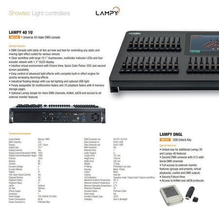 Showtec LAMPY 40 1U - Consola DMX con 40 faders y 1 Universo - Tempo Shop