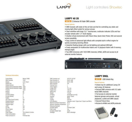 Showtec LAMPY 40 2U - Consola DMX con 40 faders y 2 Universos - Tempo Shop