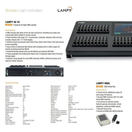 Showtec LAMPY 40 1U - Consola DMX con 40 faders y 1 Universo - Tempo Shop