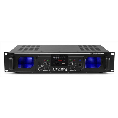 Skytec SPL 1000MP3 - Amplificador con LEDs azules + EQ Negro - Tempo Shop