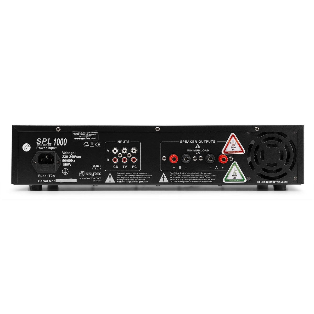 Skytec SPL 1000MP3 - Amplificador con LEDs azules + EQ Negro - Tempo Shop