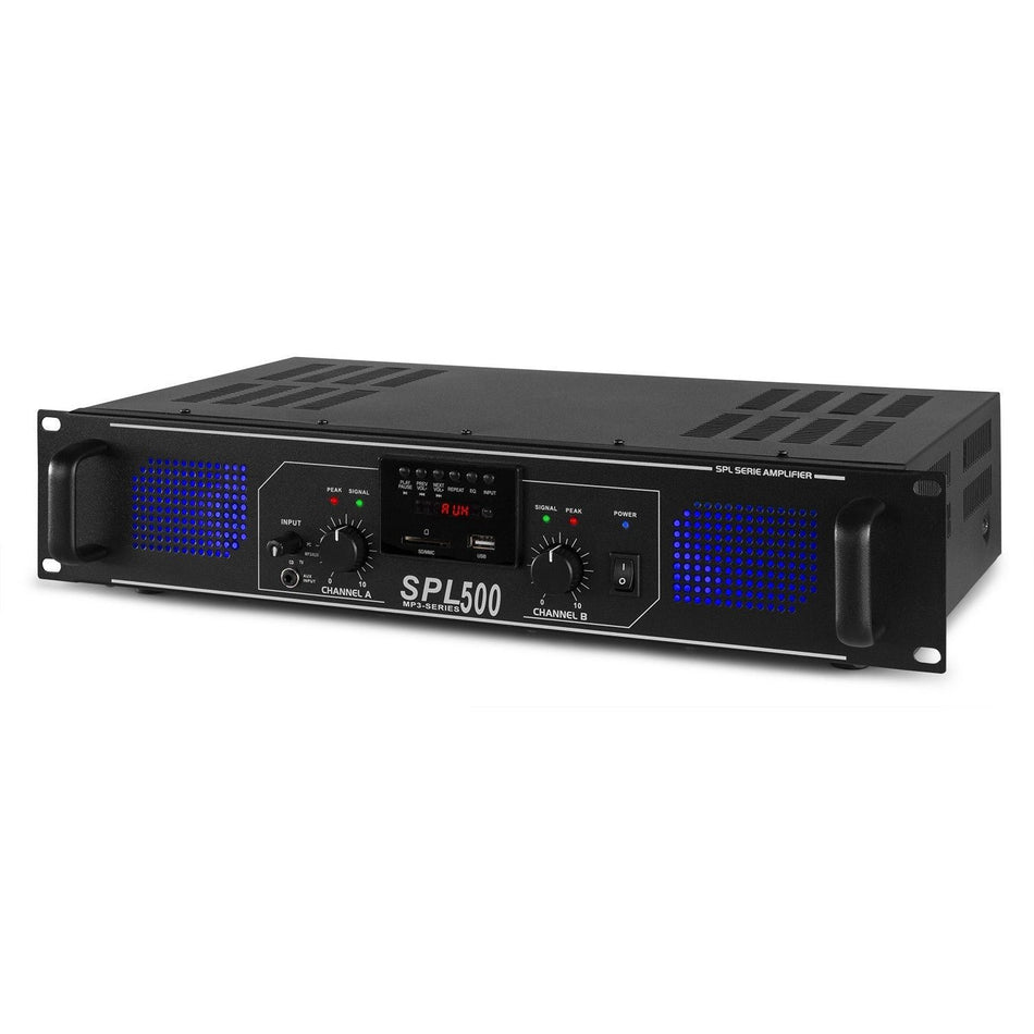 Skytec SPL 500MP3 - Amplificador con LEDs azules + EQ Negro - Tempo Shop