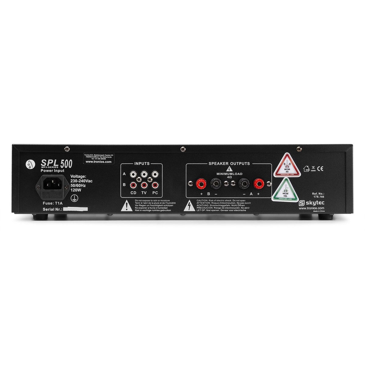 Skytec SPL 500MP3 - Amplificador con LEDs azules + EQ Negro - Tempo Shop