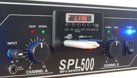 Skytec SPL 500MP3 - Amplificador con LEDs azules + EQ Negro - Tempo Shop