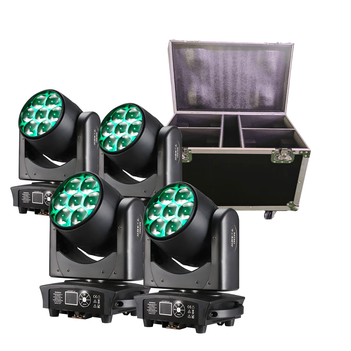 TEMPO PACK x4 BeeEye 7x40 - Pack 4x Cabeza móvil Beam & Wash Ojos de abeja LED 7x40W + Flightcase