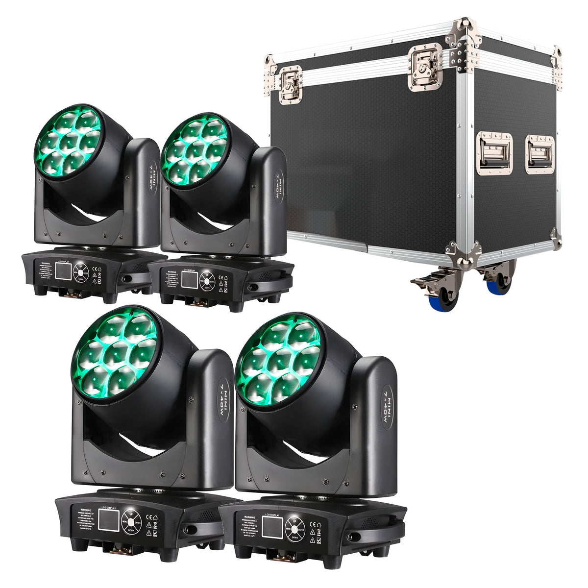 TEMPO PACK x4 BeeEye 7x40 - Pack 4x Cabeza móvil Beam & Wash Ojos de abeja LED 7x40W + Flightcase