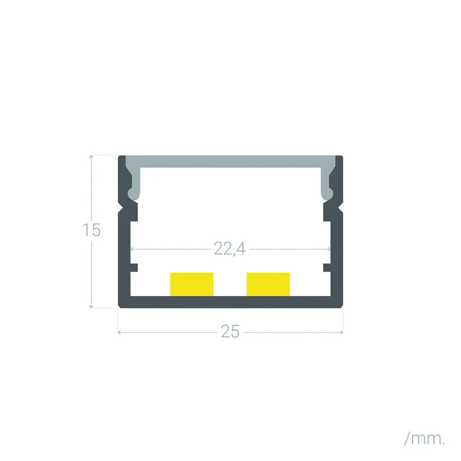 Tempo Perfil 25×15 (2 m) - Perfil de aluminio para tira LED con difusor opal (acabado aluminio, blanco o negro) - Tempo Shop