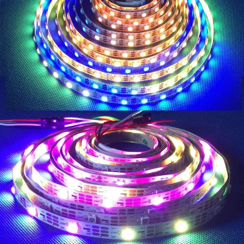 Tempo WS2815 - Tira LED Pixel RGB direccionable 12 V (5 m) IP65 con recubrimiento de silicona y PCB negra o blanca (30/60/144