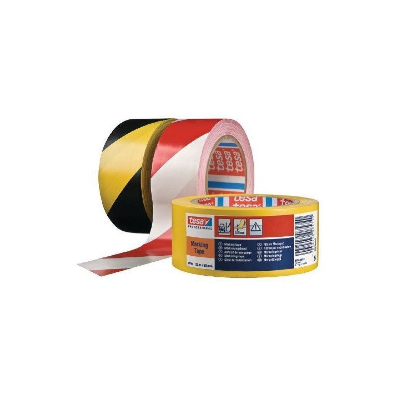Tesa 60760 - Cinta adhesiva de señalización negro/amarillo 50 mm x 33 m (PVC para marcaje temporal) - Tempo Shop