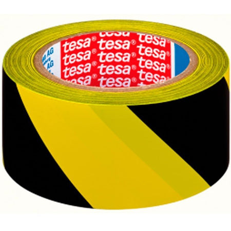 Tesa 60760 - Cinta adhesiva de señalización negro/amarillo 50 mm x 33 m (PVC para marcaje temporal) - Tempo Shop