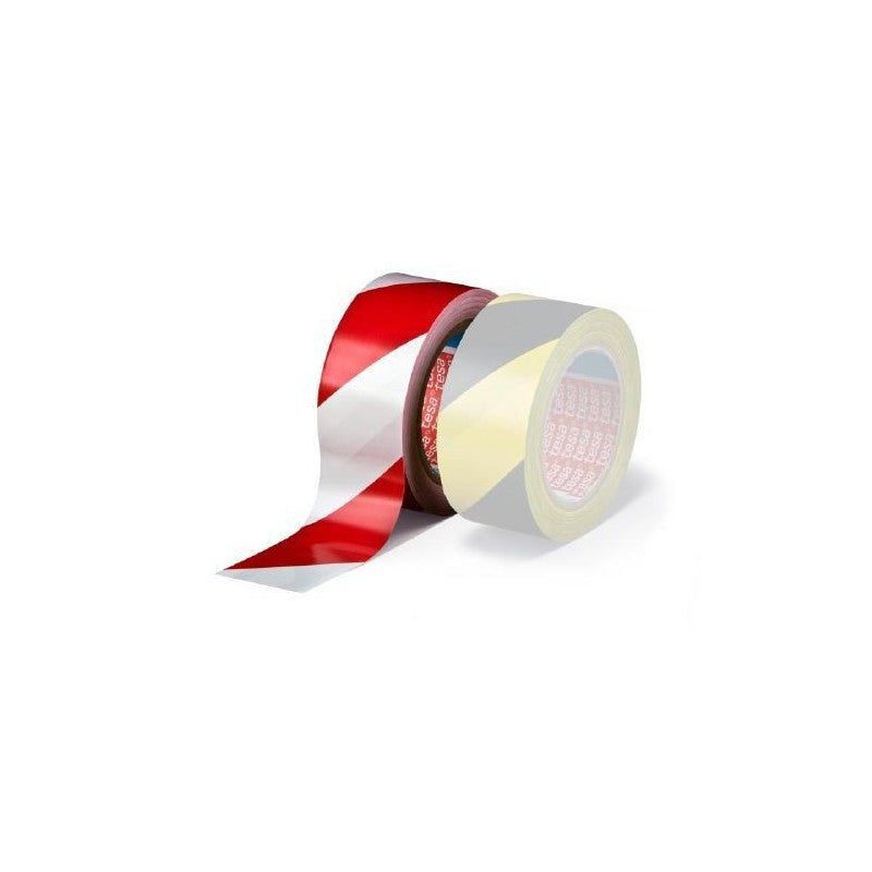 Tesa 60760 - Cinta adhesiva de señalización rojo/blanco 50 mm x 33 m (PVC para marcaje temporal) - Tempo Shop