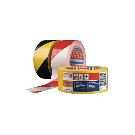 Tesa 60760 - Cinta adhesiva de señalización rojo/blanco 50 mm x 33 m (PVC para marcaje temporal) - Tempo Shop