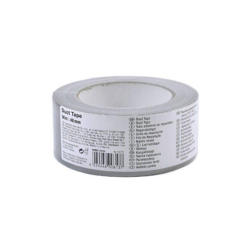 Tesa 8352 - Cinta americana plata brillante 48 mm x 50 m (duct tape para reparaciones y fijación) - Tempo Shop