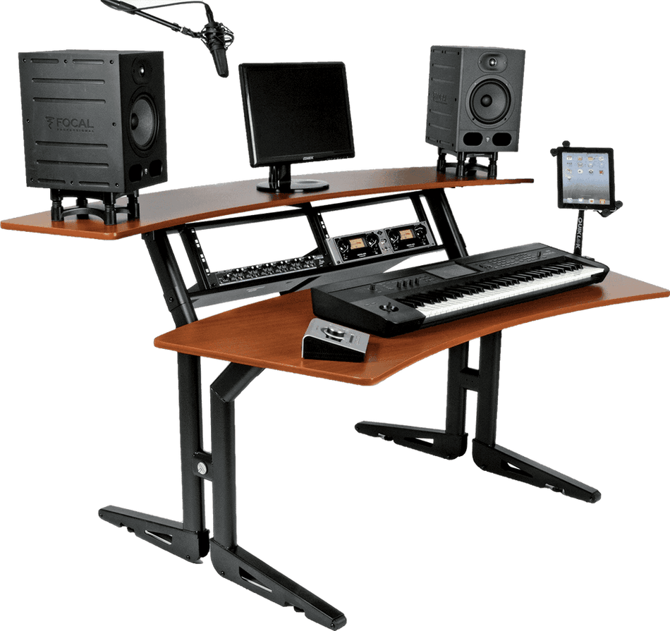 QUIK LOK TQAZ630CY - TWO-LEVEL STUDIO (WORKSTATION) CABINET &amp; 4x2U RACK SUPPORT - CHERRY