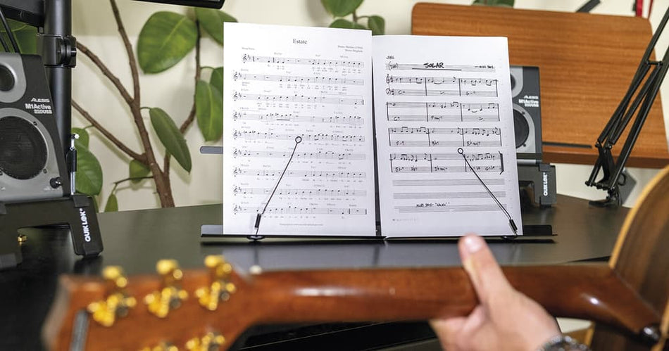 QUIK LOK TQMMUS001 - Folding Tabletop Music Stand - Black Metal - 41x23cm