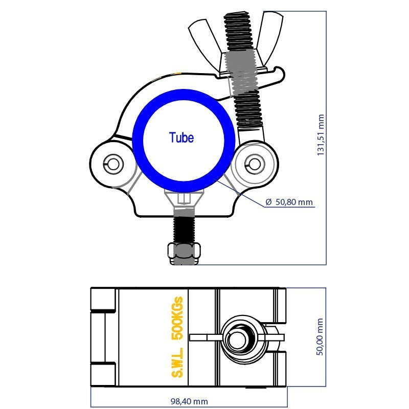 Triton Blue SA 3852 500 S - Abrazadera de Aluminio para Truss (38-52 mm)