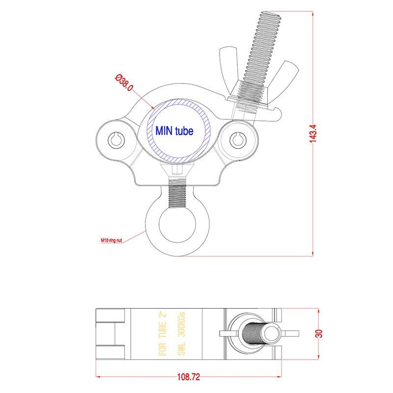 Triton Blue SAE 3853 - Abrazadera negra con ojal 300 kg