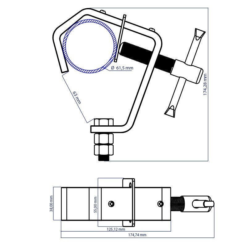 Triton Blue SS 3252 40 BK - Garra de acero para tubos de 32 a 52 mm