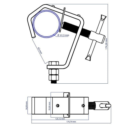Triton Blue SS 3252 40 BK - Garra de acero para tubos de 32 a 52 mm