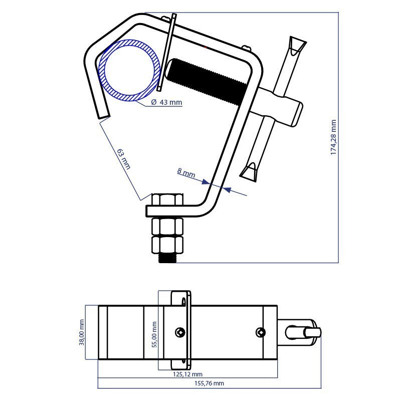 Triton Blue SS 3252 40 BK - Garra de acero para tubos de 32 a 52 mm