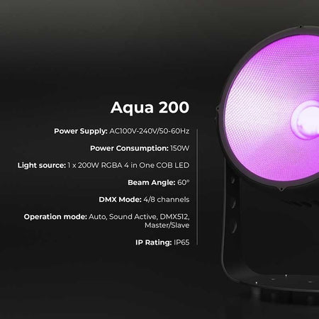 Triton Blue Aqua 200 - Proyector PAR LED COB RGBA 200 W IP65 con óptica 60° y conectores REAN (by Neutrik) - Tempo Shop