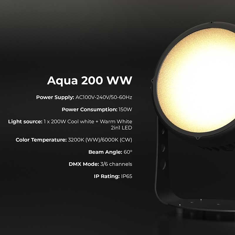 Triton Blue Aqua 200 WW - PAR LED COB 200 W CW+WW IP65 con haz 60° y conectores profesionales IP65 - Tempo Shop