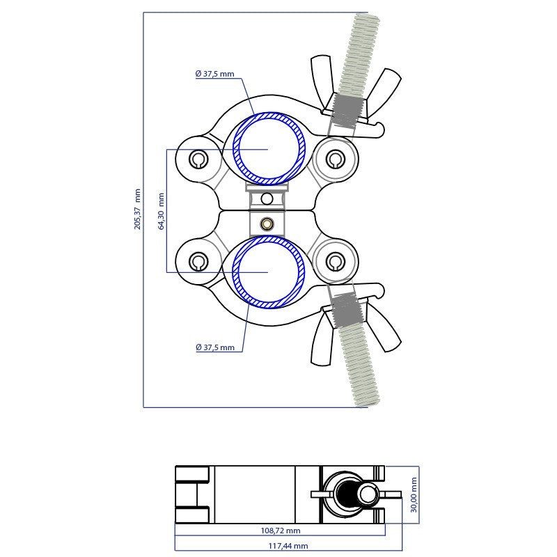 Triton Blue DA 4852 300 BK - Abrazadera Doble Giratoria Profesional 300kg - Tempo Shop