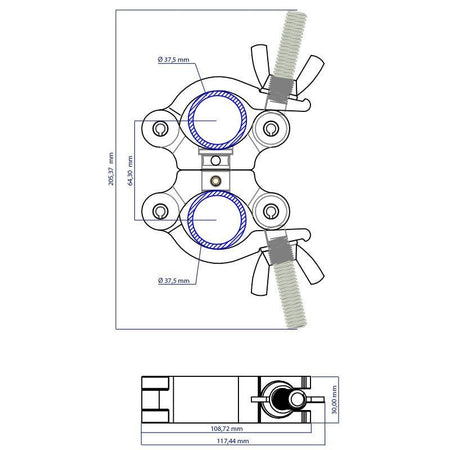 Triton Blue DA 4852 300 BK - Abrazadera Doble Giratoria Profesional 300kg - Tempo Shop