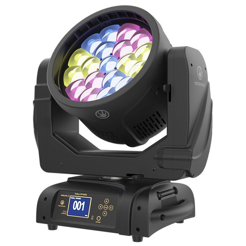 Triton Blue HALLEY W1940Z - Cabeza móvil wash 19×40 W OSRAM RGBW con zoom 4°–54°, control por píxel y DMX/RDM/Art-Net - Tempo