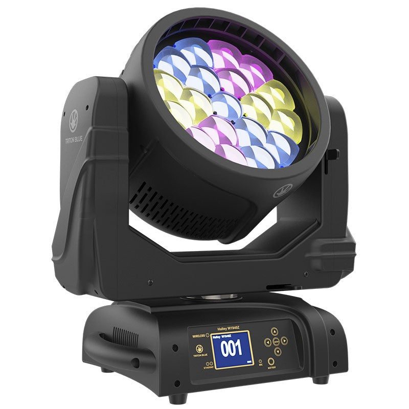 Triton Blue HALLEY W1940Z - Cabeza móvil wash 19×40 W OSRAM RGBW con zoom 4°–54°, control por píxel y DMX/RDM/Art-Net - Tempo