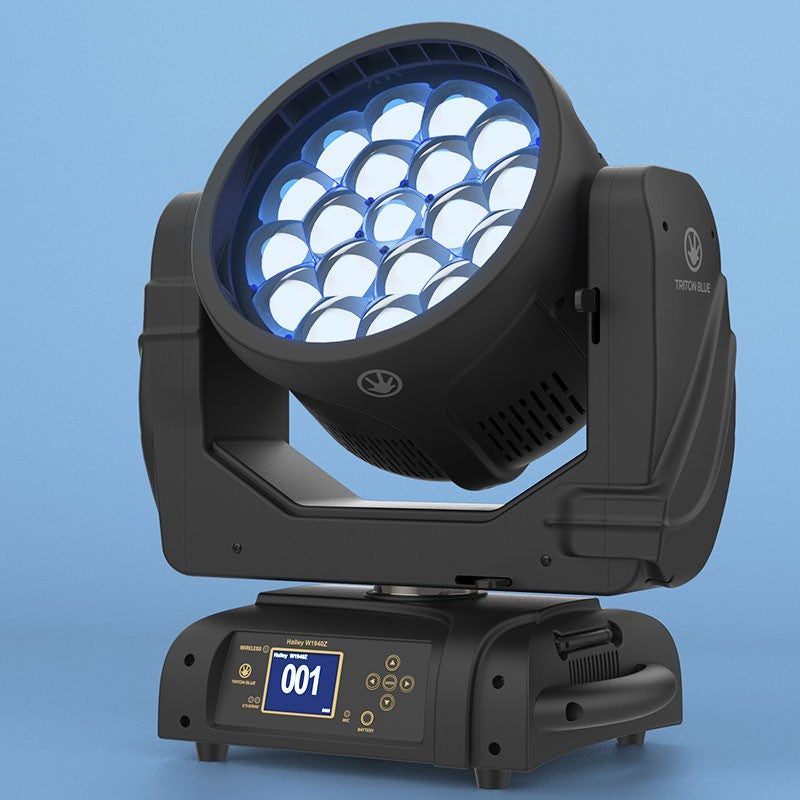 Triton Blue HALLEY W1940Z - Cabeza móvil wash 19×40 W OSRAM RGBW con zoom 4°–54°, control por píxel y DMX/RDM/Art-Net - Tempo