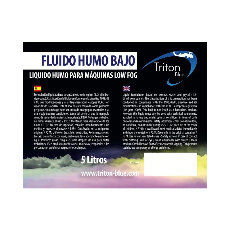 Triton Blue Hydra FFF5 (832-1072) - Fluido Low Fog neutro 5 L para máquinas de humo bajo - Tempo Shop