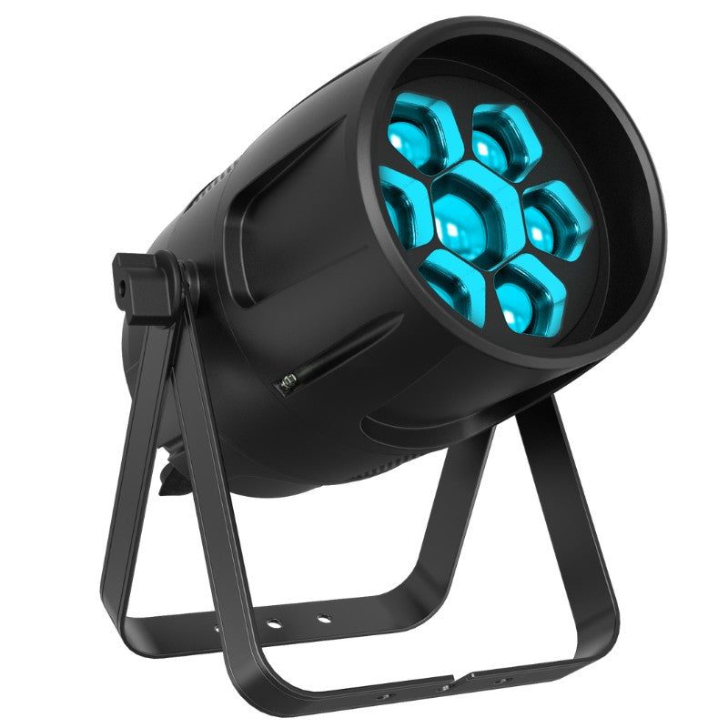 Triton Blue Q-PARIP740Z Aqua Eris 280Z - PAR PRO IP65 7×40 W RGBA con zoom motorizado 5°–40° y RDM - Tempo Shop