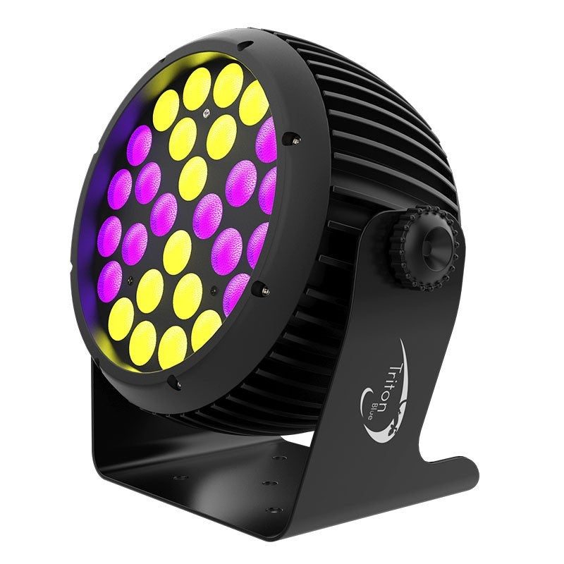 Triton Blue Q-PI1228 Aqua Meteor 336Z - PAR Wash IP65 28×12W RGBW con zoom 12°–60°, control individual de LED y conectores RE