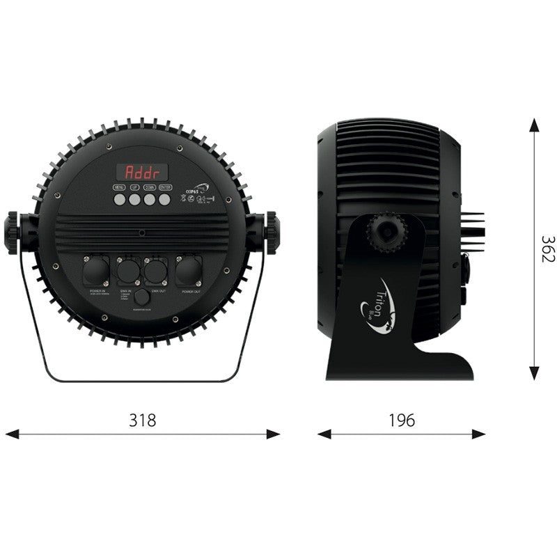 Triton Blue Q-PI1228 Aqua Meteor 336Z - PAR Wash IP65 28×12W RGBW con zoom 12°–60°, control individual de LED y conectores RE