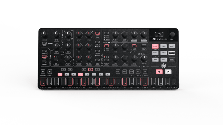 IK Multimedia UNO Synth Pro X - Sintetizador analógico parafónico de 3 osciladores con doble filtro, secuenciador de 64 pasos y E/S USB/MIDI/CV