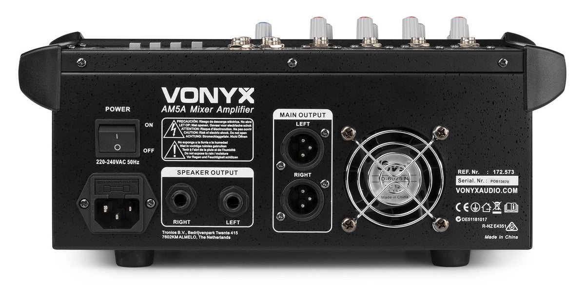 Vonyx AM5A - Mezclador de 5 canales con amplificador DSP/BT/SD/USB/MP3 - Tempo Shop