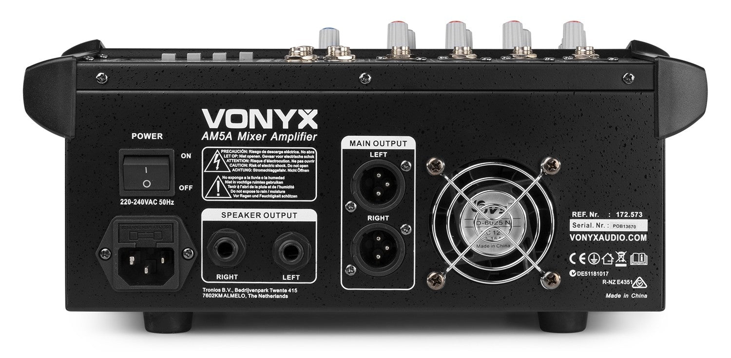 Vonyx AM5A - Mezclador de 5 canales con amplificador DSP/BT/SD/USB/MP3 - Tempo Shop